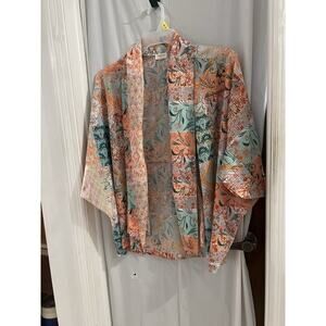 World Market Orange Green Patchwork Open Kimono Cardigan One Size